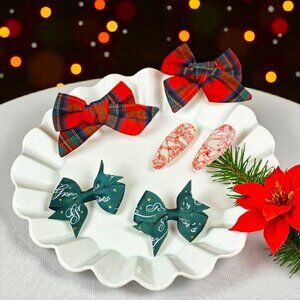 Plaid Christmas Hair Bow Set